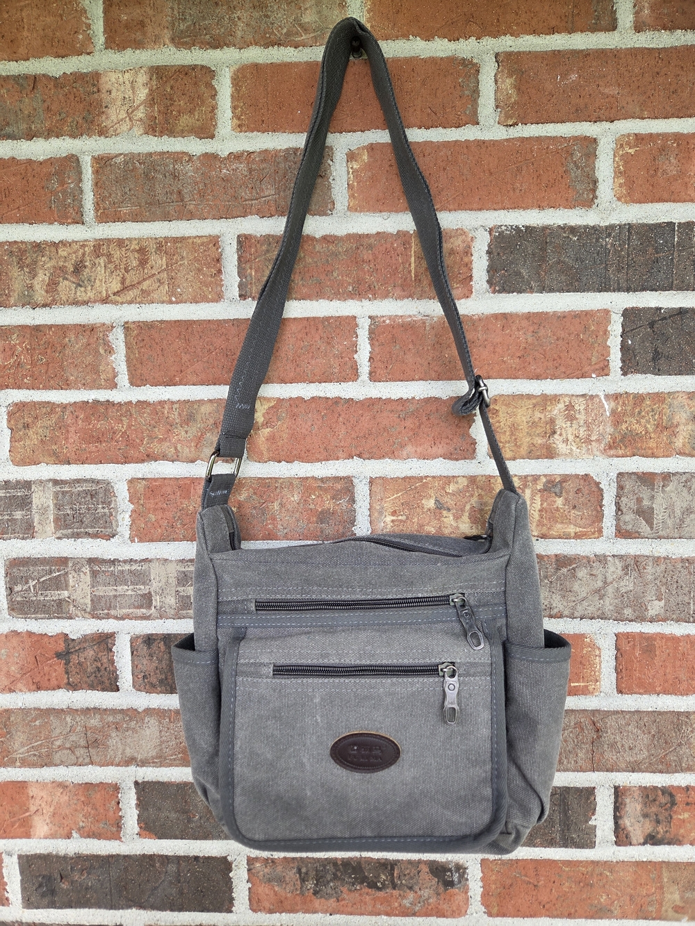 Signature Vintage Fu Li Ma Gray Canvas Crossbody Messenger Bag  Adjustable Strap